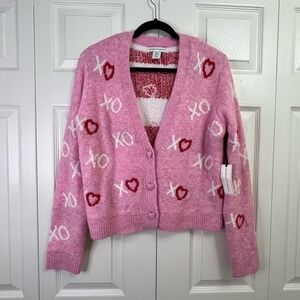 Cupcakes and Cashmere Pink XO Heart Knit Cardigan Sweater Women's M